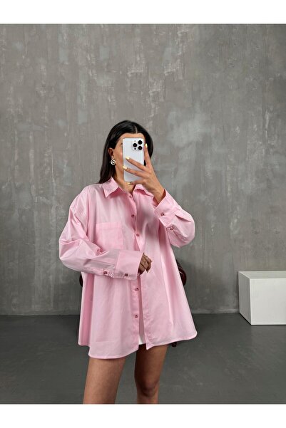 Gaus Pembe Pamuklu Oversize Gömlek Gaus00147
