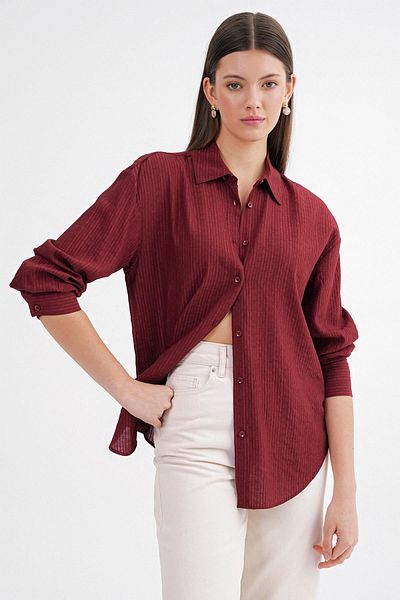 Mixray Blazer de bază cu dungi subțiri de damă, roșu Claret
