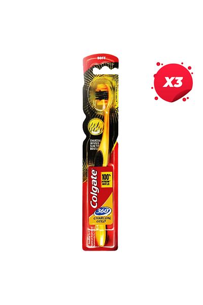 Colgate X3 - COLGATE TOOTHBRUSH 360 CHARCOAL GOLD