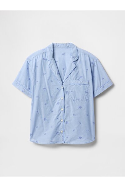 GAP Kadın Mavi İşlemeli Pijama Üstü