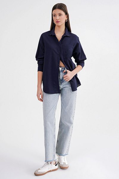 Mixray Women's Oversize Basic Linen with Pockets 4670 - Lacquer Color Shirt