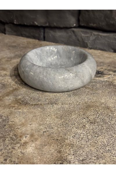 Polen Stone Gray Marble Cookie Holder / Sauce Holder 18x4 cm | Natural Stone Presentation Bowl