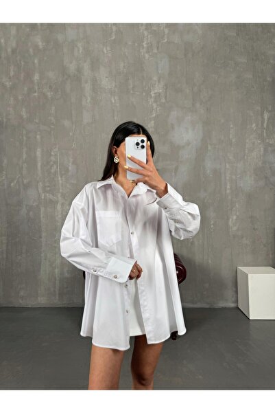Gaus Beyaz Pamuklu Oversize Gömlek Gaus00147