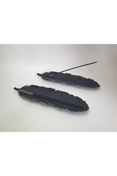 Genel Markalar 2'li Siyah Gold Taş Tozu Tütsülük Seti – Dekoratif Tüy Şeklind...