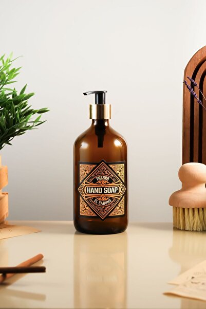 TheBRo 500ML Amber Vintage Desenli El Sabunu Şişesi Gold Pompalı
