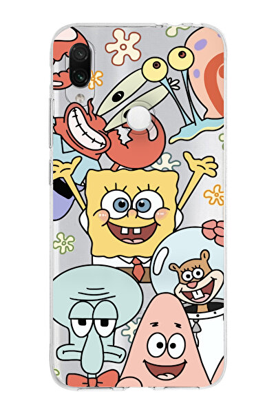 moonset Xiaomi Redmi Note 7 Uyumlu Sünger Bob Tasarımlı Baskılı Şeffaf Telefo...