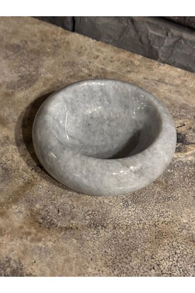 Polen Stone Gray Marble Cookie Holder / Sauce Holder 18x4 cm | Natural Stone Presentation Bowl