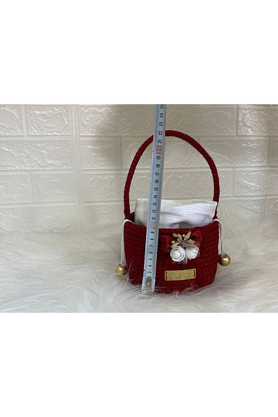 RH GALAXİ TEKSTİL Handmade Burgundy Gift Basket Henna, Engagement, Soap, Towel, Dowry Presentation Basket