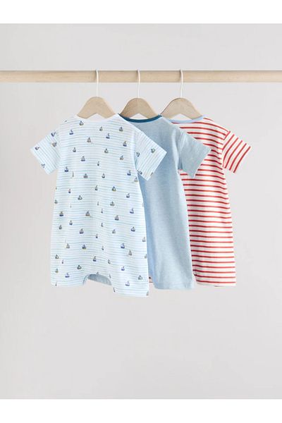 Next Baby Cotton Sandal - Patterned Blue 3-Piece Romper Jumpsuit Set Alyab5600