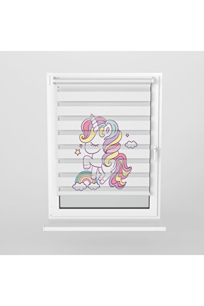 Turuncu Dizayn Çocuk Odası Için Rengarenk Unicorn Desenli Dijital Baskılı Zeb...