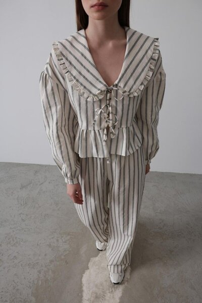 ALPACO Set de guler tip Peter Pan piese cu legături în față - Natural -COLECȚIE