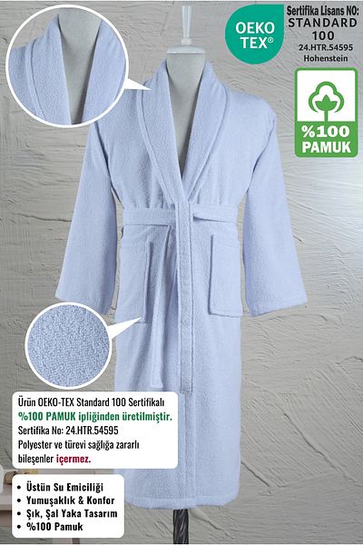 Ellaline Şalyaka Halat de baie 100% Bumbac Certificat Albastru Deschis 340 Gr/m2 Unisex