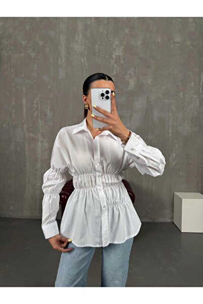 Gaus Beyaz Gipeli Bel Lastikli Gömlek Gaus00087