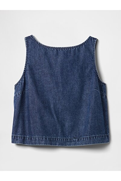 GAP Kadın Lacivert UltraSoft Denim Crop Bluz