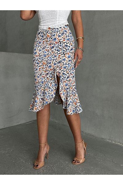 Lacesta Flower Pattern Slit Skirt