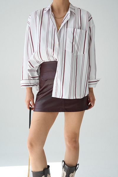 LOOSH Cămașă de damă din popelin cu dungi bordeaux
