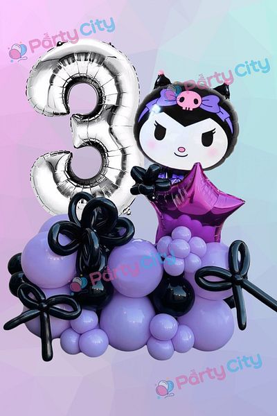 Party City Σετ με θέμα το μπαλόνι Kuromi Foil Age 3 - Μπαλόνι λουκάνικο - έναστρο - Μίνι σετ μπαλονιών γιορτής γενεθλίων