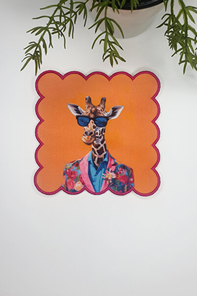 Genel Markalar Sulu Boya Maximalist Zürafa Tasarımlı Nakış Kenar Kumaş Koktey...