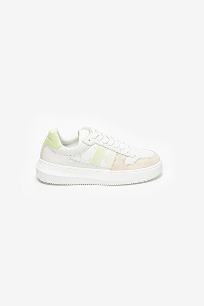 Calvin Klein Kadın Marka Logolu Bağcıklı Kaydırmaz Tabanlı Günlük Ekru Sneaker YW0YW01445-02U