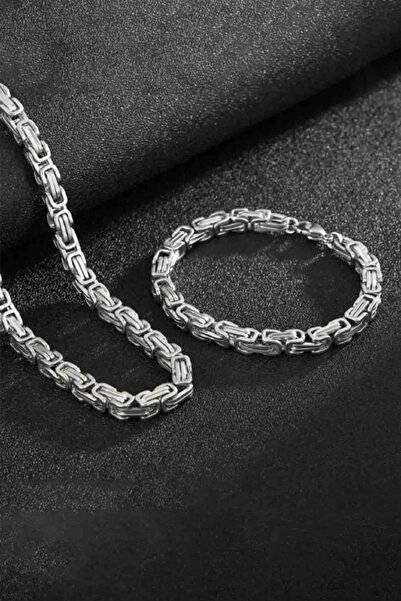 The Collection Erkek Gümüş Çelik 6 Mm Kral Model Kolye Bileklik Set