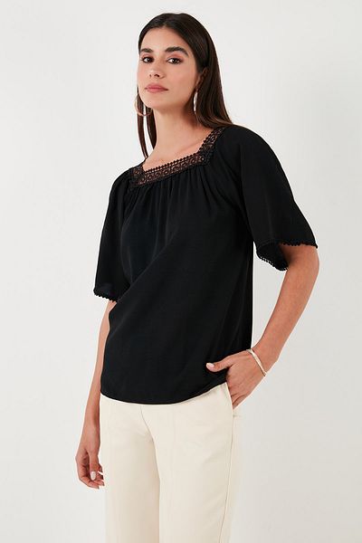 Lela Laced Regular Fit Square Neck Blouse Bluz 5869003