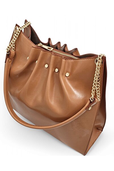 Evident Somon Rugan Zincir Detaylı Pileli Kadın Omuz Çantası