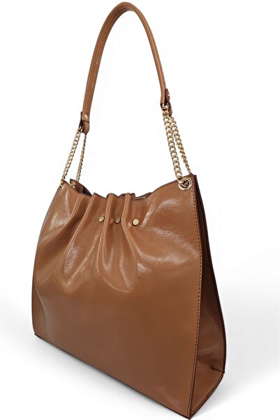 Evident Somon Rugan Zincir Detaylı Pileli Kadın Omuz Çantası