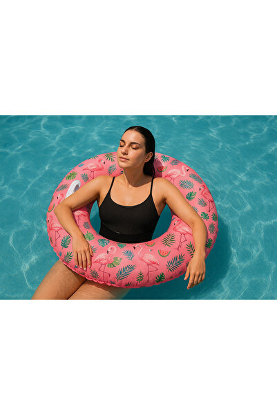 Fidan oyuncak حلقة سباحة فلامينجو منقوشة على شكل فلامينجو مقاس 75 سم باللون الوردي