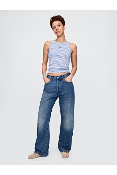 GAP Kadın Mavi Gap Logo Fitilli Halter Yaka Atlet