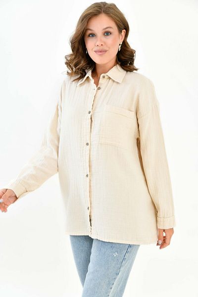 Butik Cămașă de muselină de damă bej - 100% bumbac