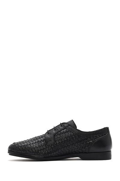 Derimod Men's Black Braided Laced Leather Casual Shoes 25Sfd 740829