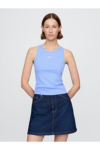 GAP Kadın Mavi Gap Logo Fitilli Halter Yaka Atlet