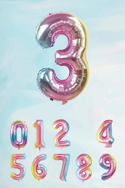 SUNSTEP 3 Number Rainbow Color Foil 76cm Helium Balloon 3 Years Old Three Number Balloon