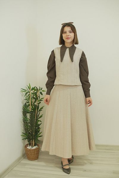 Marjita Women's Hijab Tweed Fabric Sweater Skirt Double Set