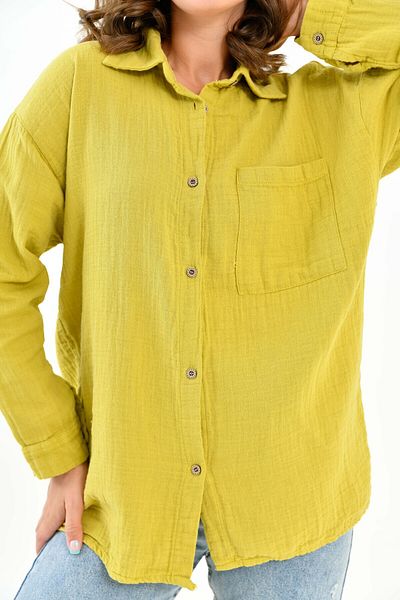 Butik Cămașă de muselină pentru femei 100% bumbac verde ulei