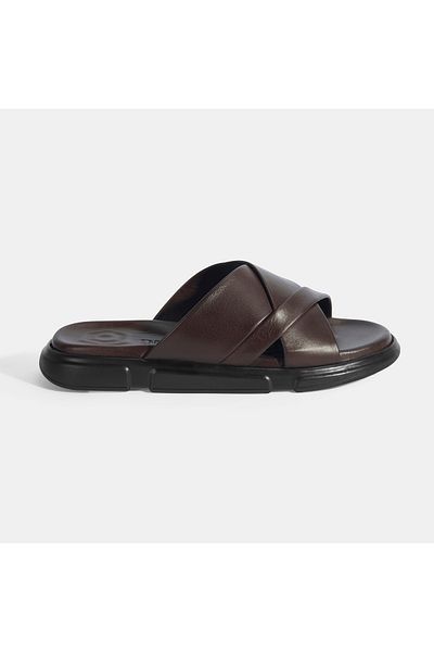 Desa Men's Brown Leather Slippers
