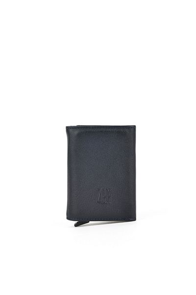Ziya , Men's Genuine Leather Mechanism Wallet 1519841 Zymk13 Navy Blue