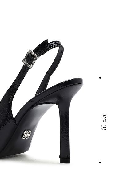 Derimod Women's Black Ankle Buckle Open Back Thin Heeled Leather Shoes 25Sfd 162316