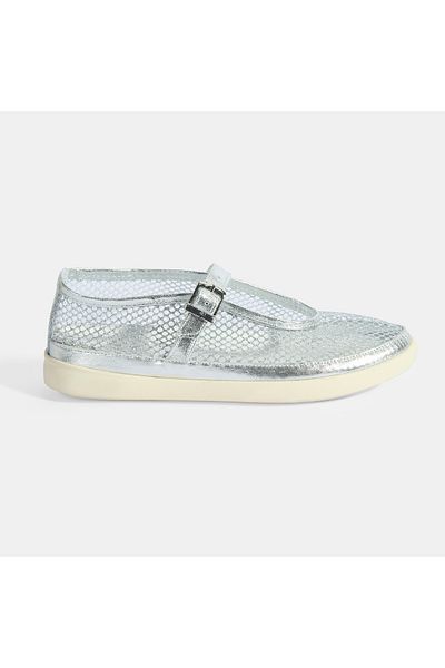 Desa Women's Silver Adjustable Buckle Mesh Detailed Shoes