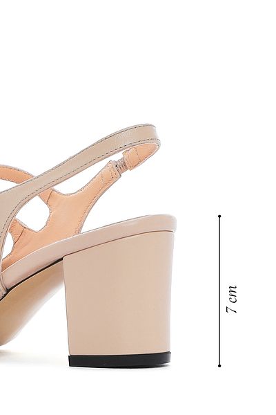 Derimod Women's Beige Open Back Buckle Stone Thick Heeled Leather Shoes 25Sfd 230618