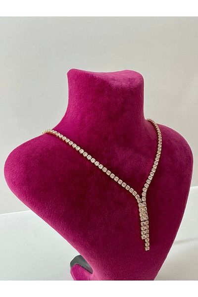 MeGass Dekor Domestic Production London Model Suede Fabric Fuchsia Color 22/18 cm Necklace Display Mannequin