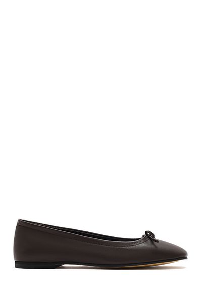 Derimod Flex Women's Brown Bow Leather Ballerinas 25Sfd 380018