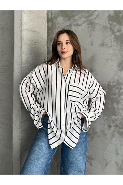 FERZOLAİO Asymmetrical Pocket Striped White Shirt (up to XXL)