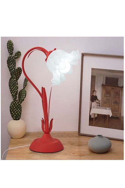 COOYA Decorative table lamp,floral shape,glass lampshade,cold and warm light,adjustable brightness,red
