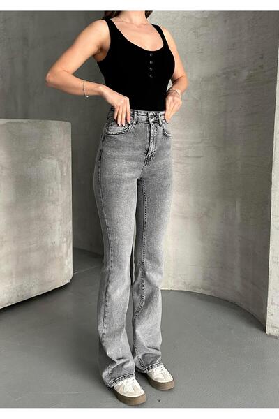 FERZOLAİO Snow Wash Dark Gray Flared Jean Trousers