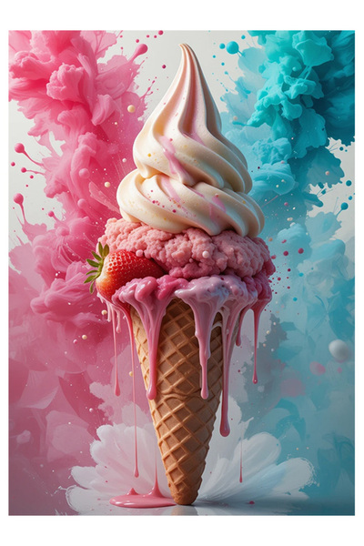 Bedeko Külahta Eriyen Çilekli Dondurma Mdf Tablo