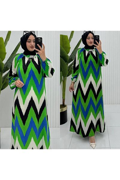 MOCHA Women's, Summer, Cotton Viscose, Stand Collar Hijab Dress