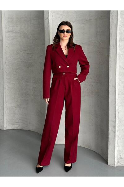 FERZOLAİO Burgundy Double Suit with Crop Jacket