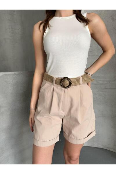 FERZOLAİO Beige Shorts with Straw Belt