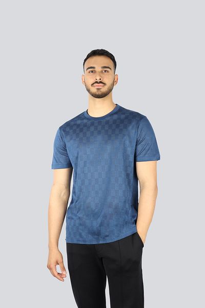 PAUL&SHARK Men's Regular Fit Square Patterned Round Neck Short Sleeve Blue T-Shirt 25411038 -264